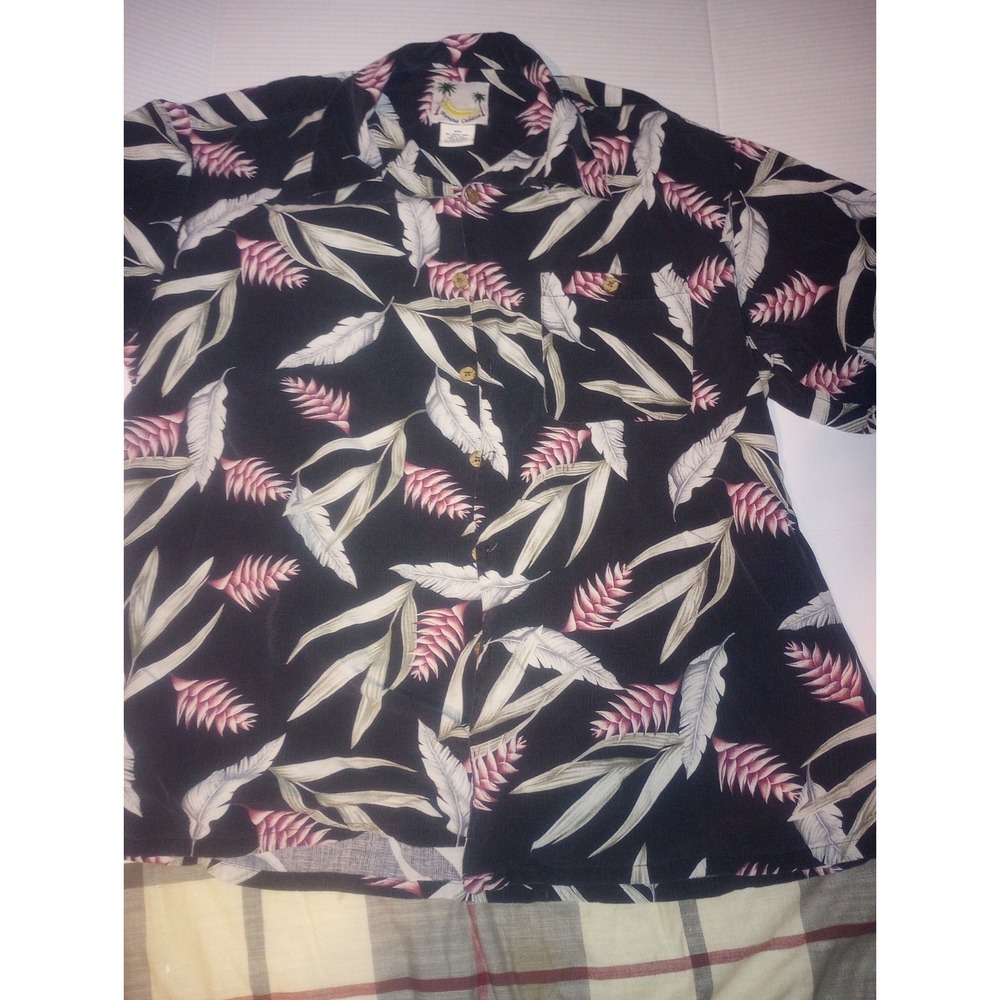 Banana Cabana Men's XL 100% Tropical Silk Floral Short Sleeve Shirt